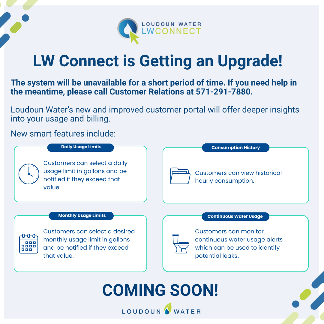 LW Connect is getting an upgrade. The system will be unavailable for a short period of time. If you need help in the meantime, please call Customer Relations at 571-291-7880.